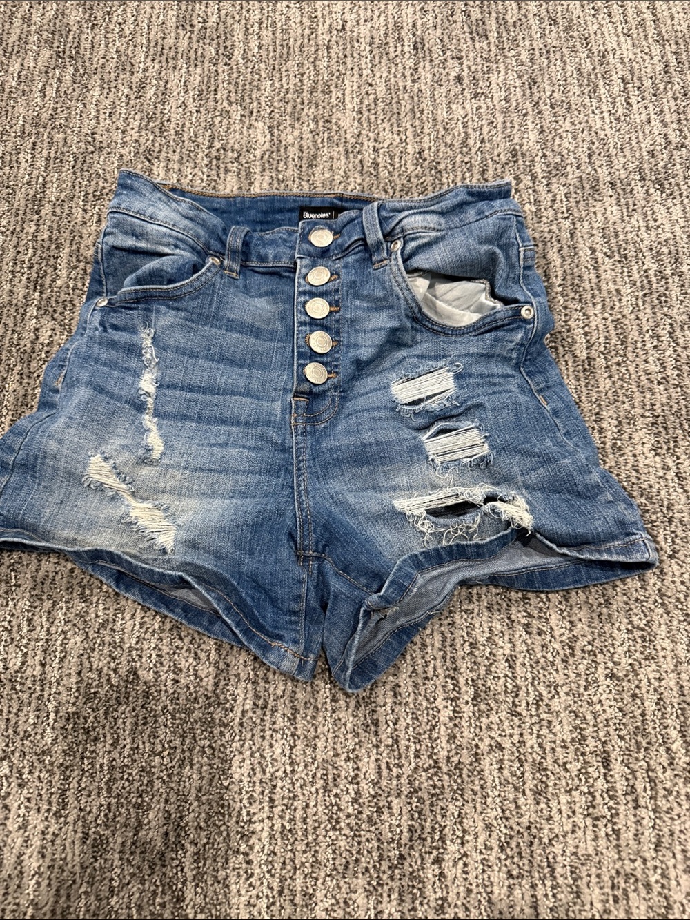 Bluenotes Distressed High-Rise Button-Fly Denim Shorts - Blue